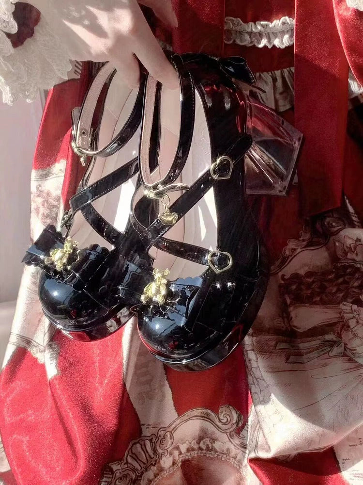 Meng Ka Jiang - Dreamy Bear - Sweet Lolita Shoes, Transparent Heel With Embedded Bear 43859:787794