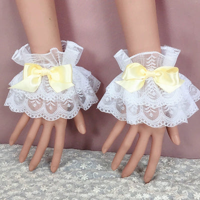 (BFM)BeiBei Handmade~Kawaii Lolita Cuffs Hand Sleeves Lace Bracelet Yellow cuffs  