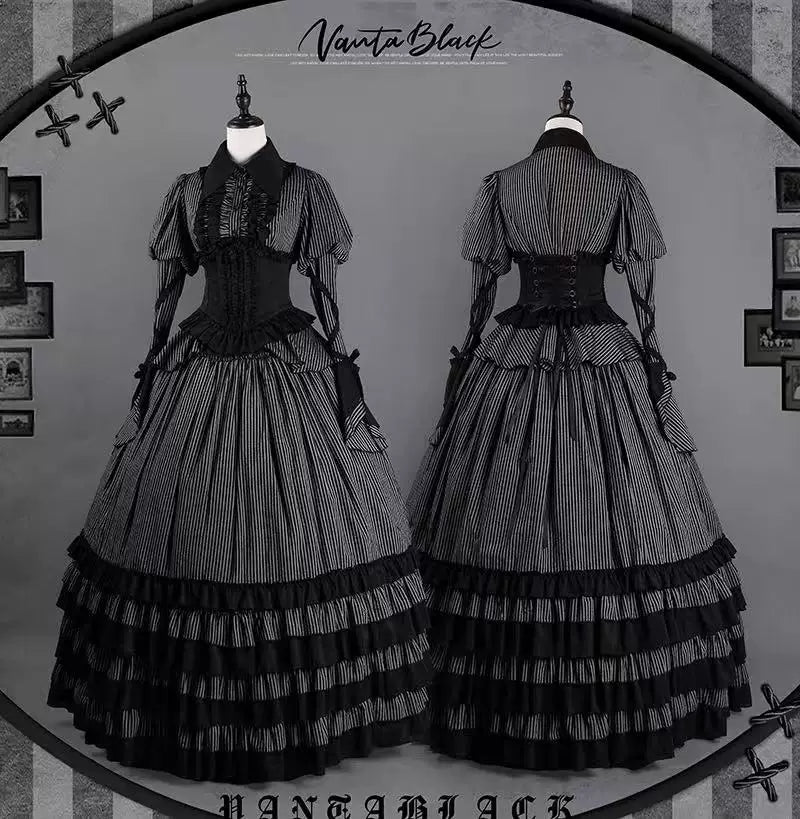 Striped Wednesday - Gothic Lolita Striped Blouse Set, Ruffled Corset 45176:838929