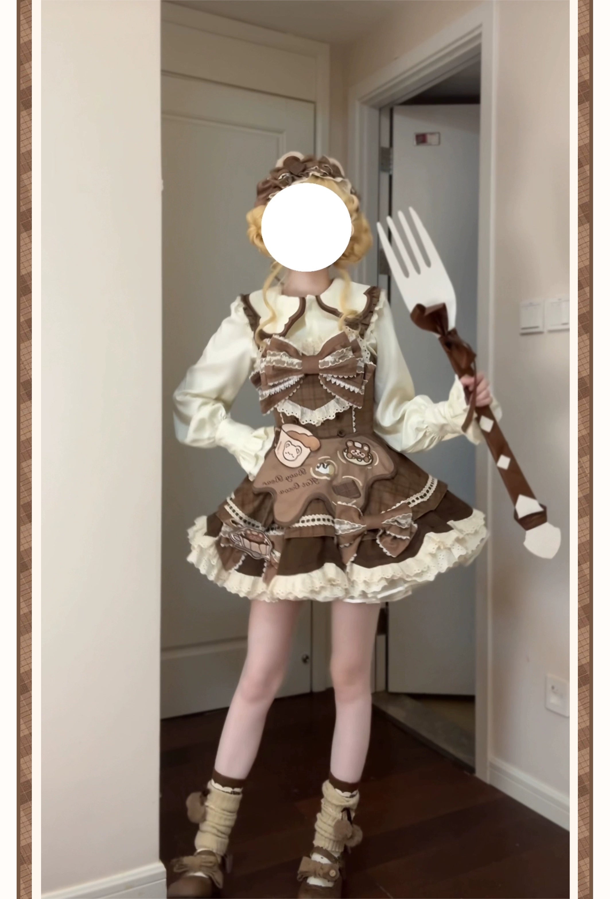 Seal Frosting House - Hot Cocoa Bear - Kawaii Lolita JSK Dress, Blouse & Cape 44181:797604