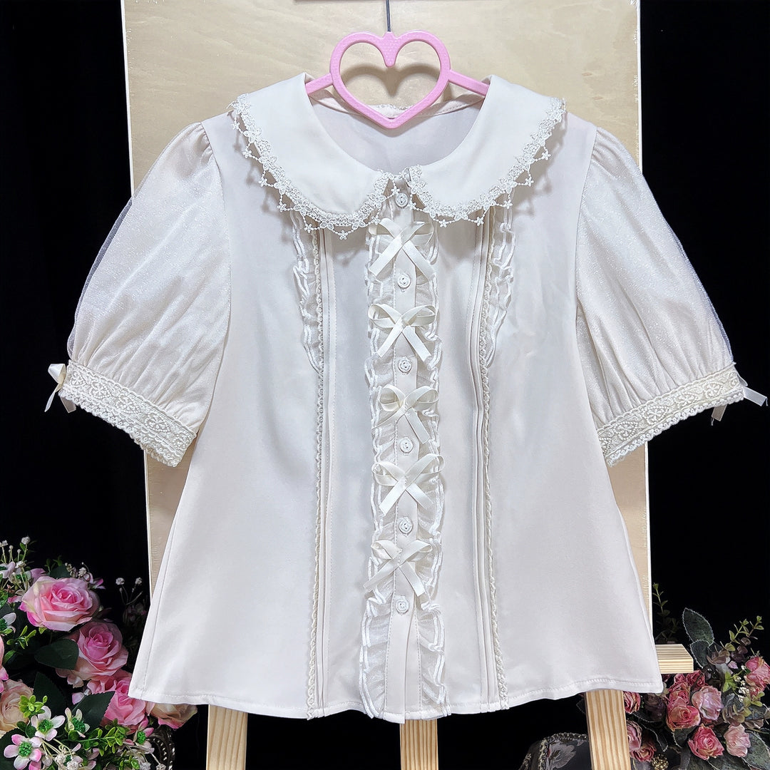 DFMS~Midsummer Moonlight~Sweet Lolita Shirt Short Sleeve Summer Blouse Doll Collar   