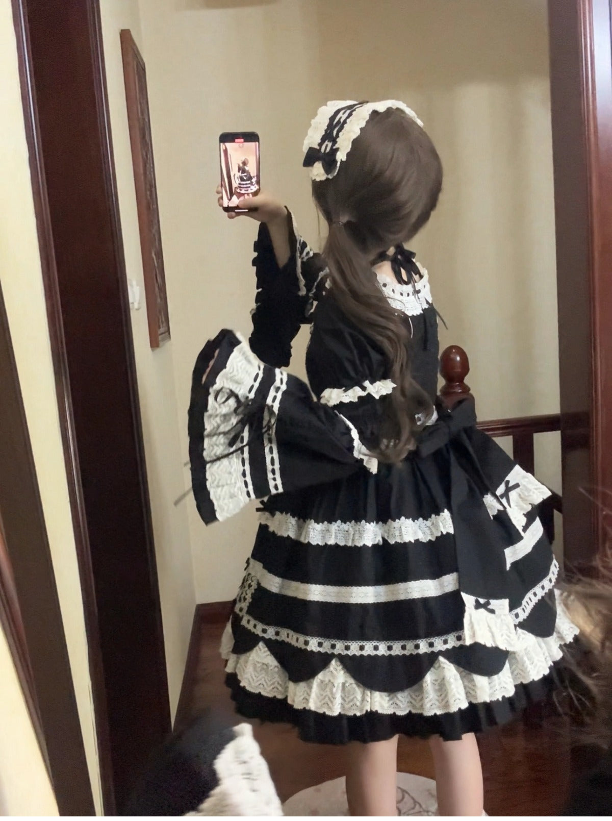 AerialCat~Cream Petals~Old School Lolita OP Tiered Ruffles Cotton Dress 42762:752776