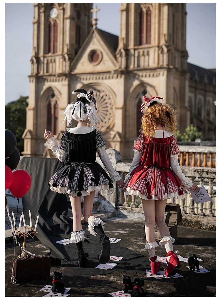 Puppet Mask - Clown Inspired Gothic Lolita OP Dress, Loose Fit 44409:807163
