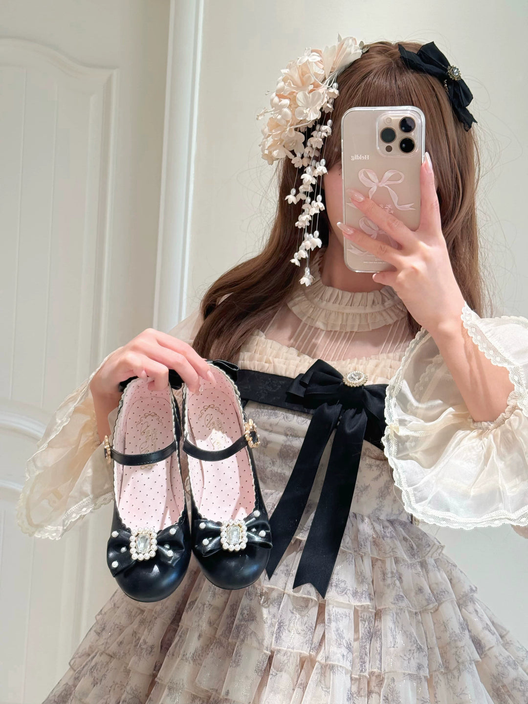 Pure Tea For Dream~Vintage Gemstone~Sweet Lolita Shoes Round Toe Heels with Bow 41836:715548