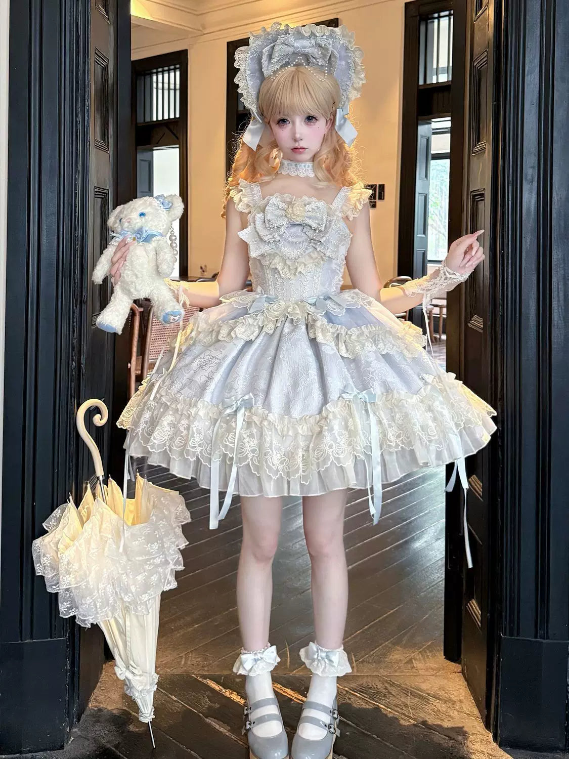 Blooming Love - Ballet-inspired Sweet Lolita JSK Dress, Lace & Bows Blue - JSK Only S