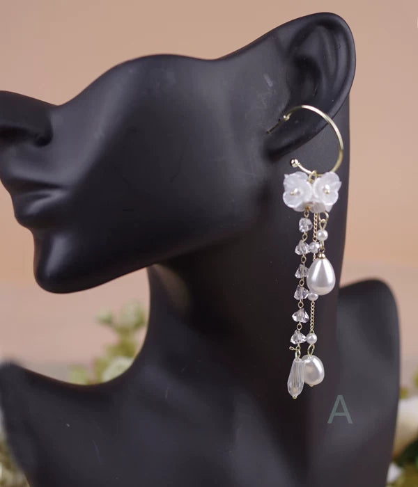 Classic Lolita Artificial Pearl Earrings with Rhinestone Style A - 3D Faux Flower Stud Earrings