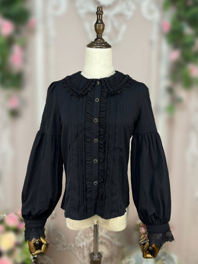 DMFS Lolita~Sweet Lolita Blouse Winter Doll Collar Shirt Long Sleeve Fit Top S Black 