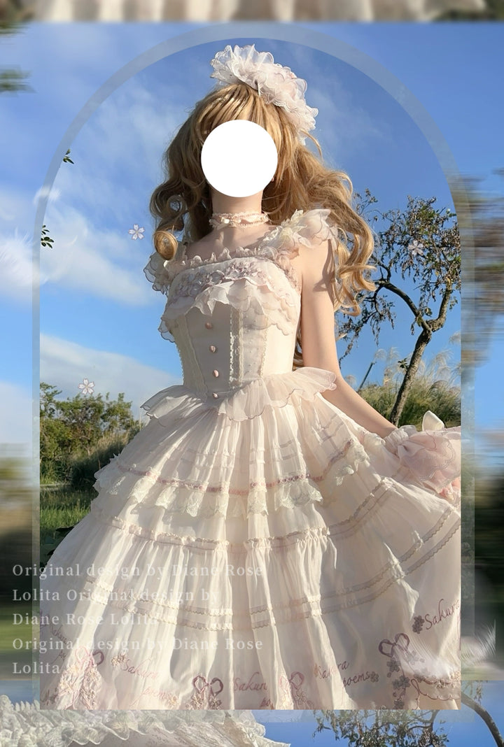 MieYe - Cherry Blossom - Pink Sweet Lolita Tiered Dress