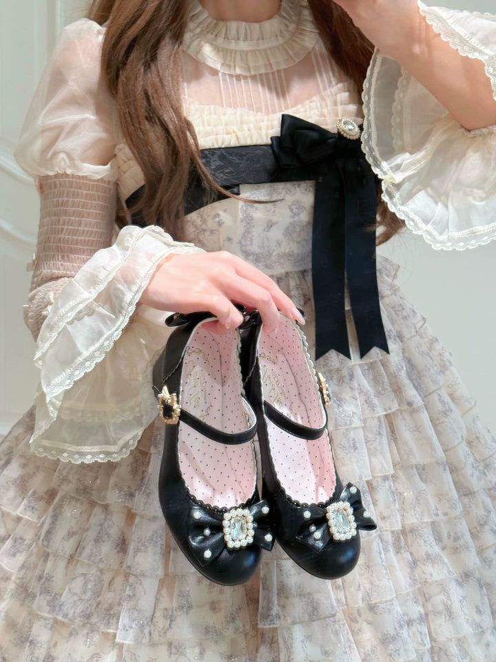 Pure Tea For Dream~Vintage Gemstone~Sweet Lolita Shoes Round Toe Heels with Bow 41836:715500