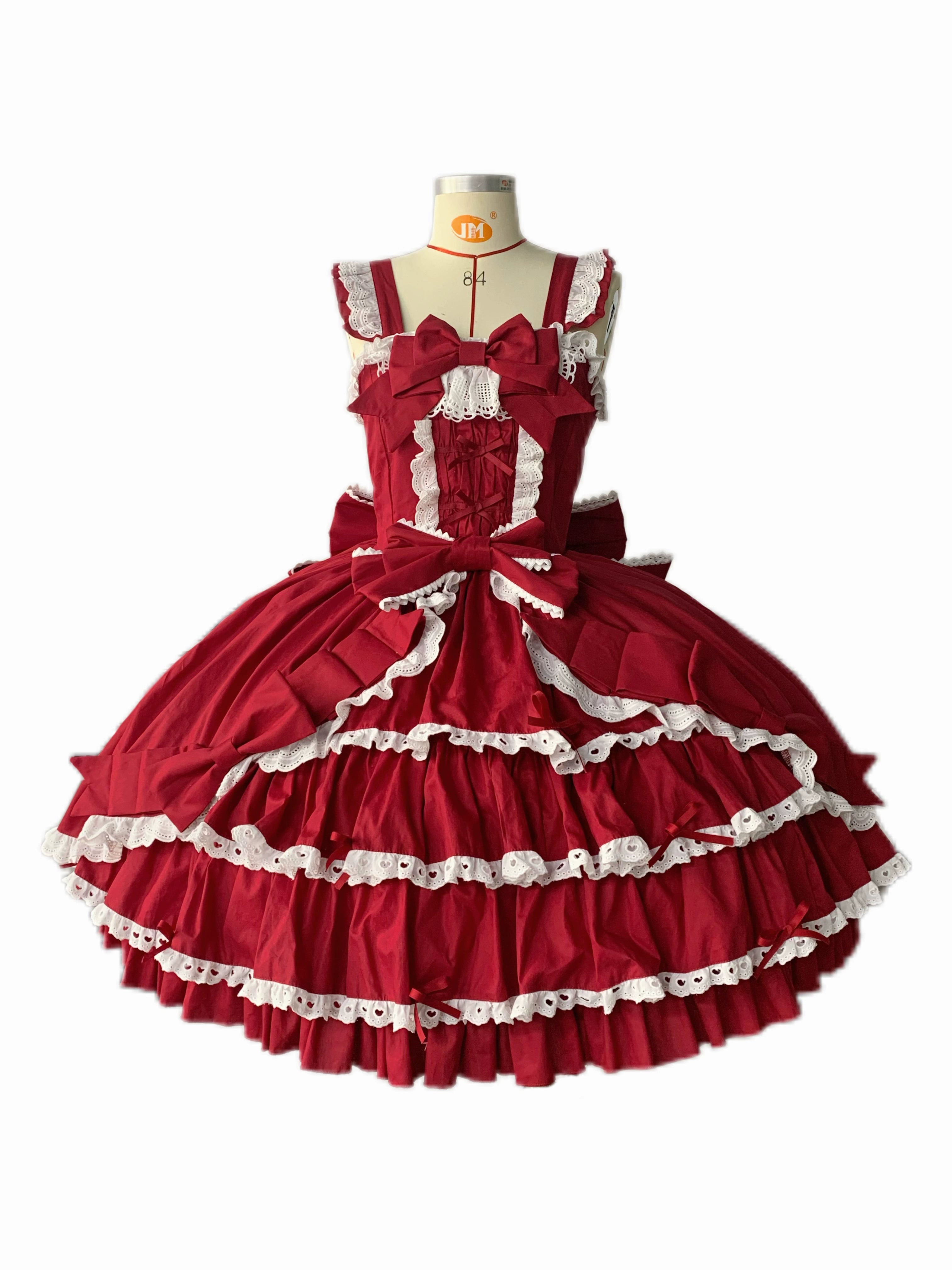 Chubby Cat Diary - Gryza - Plus Size Princess Lolita JSK, Cotton Tiered Ruffles Red and White JSK S