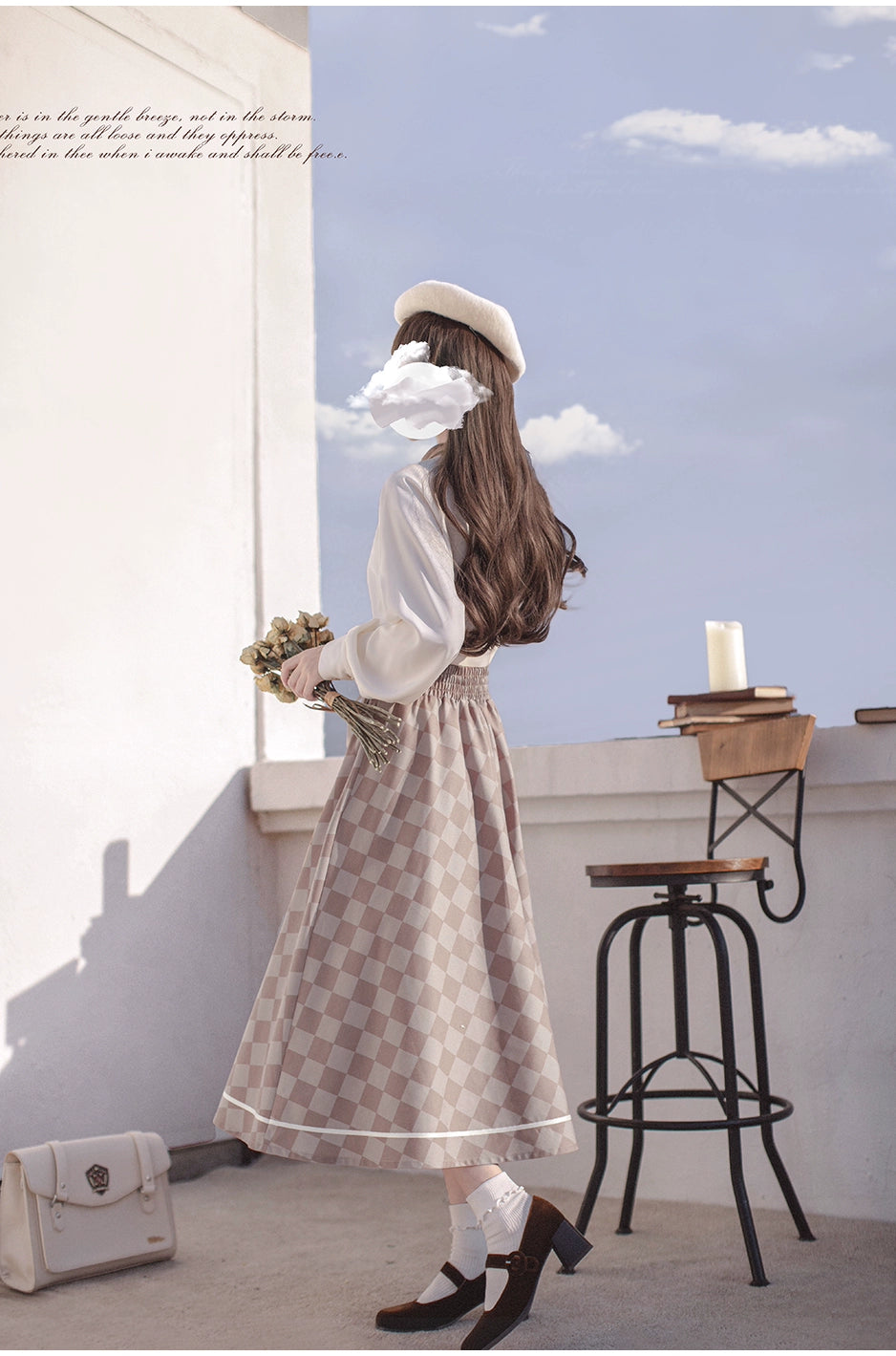 (BFM)HuTaoMuJK~French Vintage Long Skirt Set Elegant Plaind Pattern   