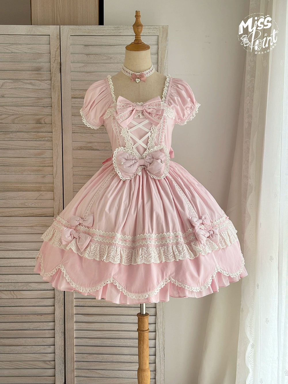Miss Point - Vintage Petal Rabbit - Old School Lolita OP Cotton Dress With Petal-Shaped Hem (2XL L M S XL XS) 43135:768533