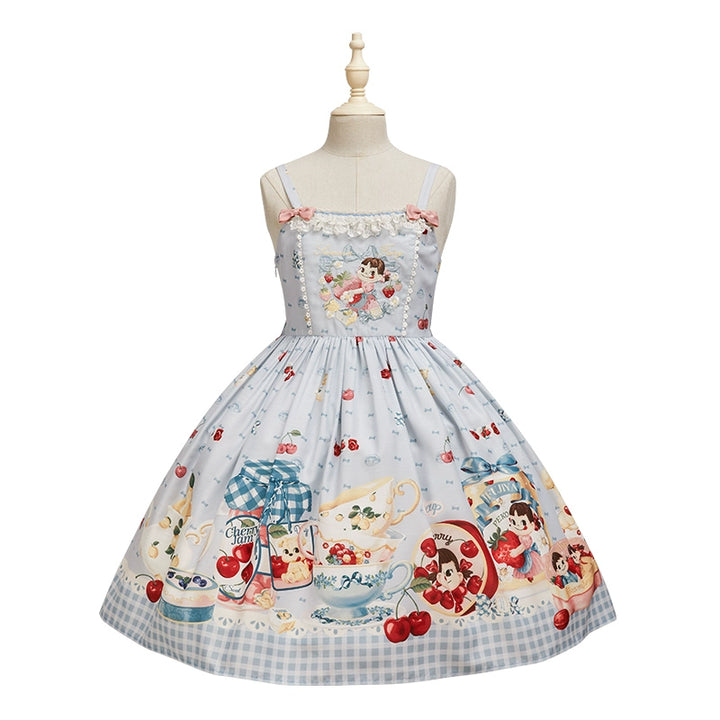 Summer Fairy~IP Collab Kawaii Lolita JSK Shirt Candy Box Hat Free size Positioning Print JSK - Blue 