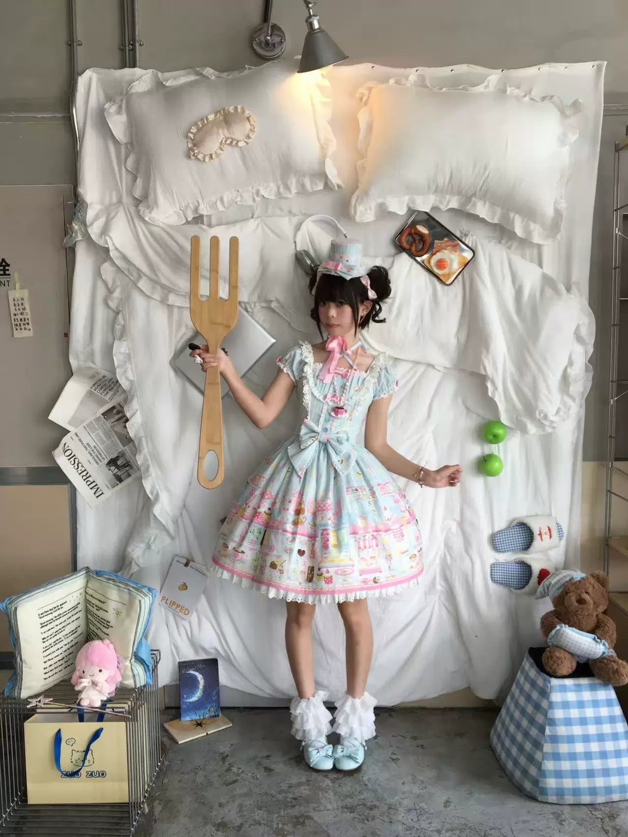Summer Ice Cream Tale - Old School Lolita Ice Cream Printed OP & JSK Dress (2XL L M S XL / Pre-order) 45684:858647