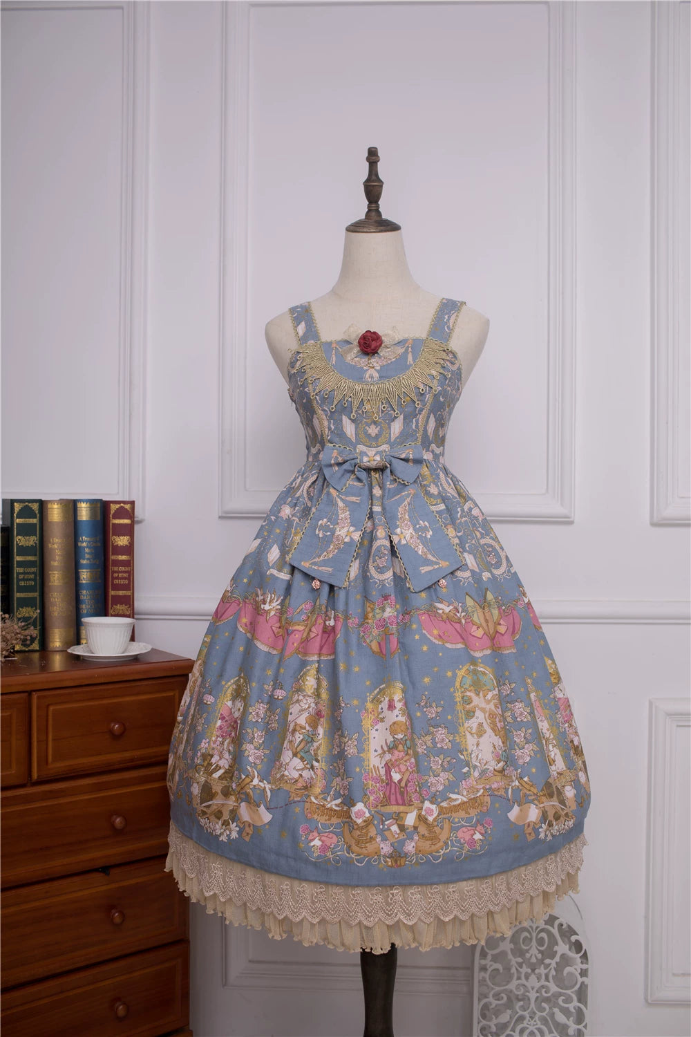 The Little Prince - Plus Size Lolita Dresses, Rose Prints & Bows Starry Blue JSK Shipping in 7-10 days M