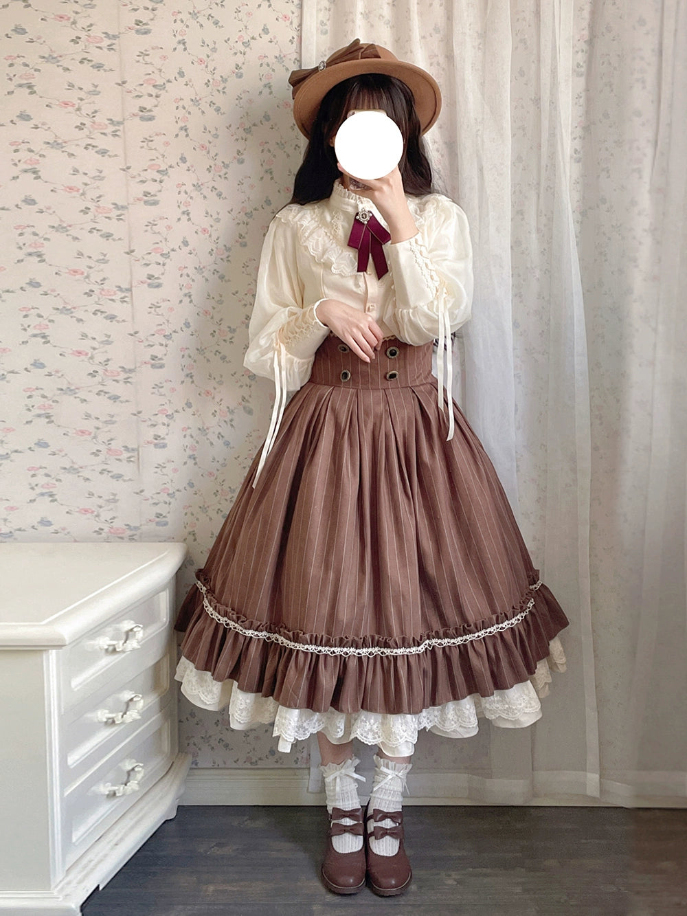 Miss Point~Rose Doll~Elegant Lolita Striped Fishbone Skirt   