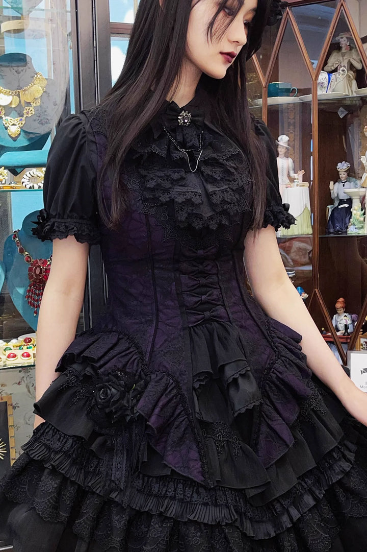 (BFM)Lilizi~Crumbled Gift~Gothic Lolita Bodice Black Skirt Set XS Purple Bat Bodice 