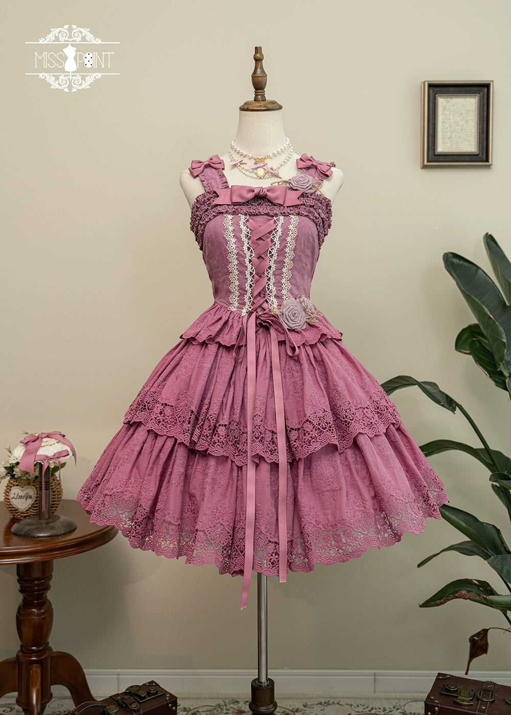 Miss Point~Forest Waltz~Cotton Lolita Camisole Embroidered Cami Top XS Plum Fitted camisole(with 3 bow pin and a strap) 