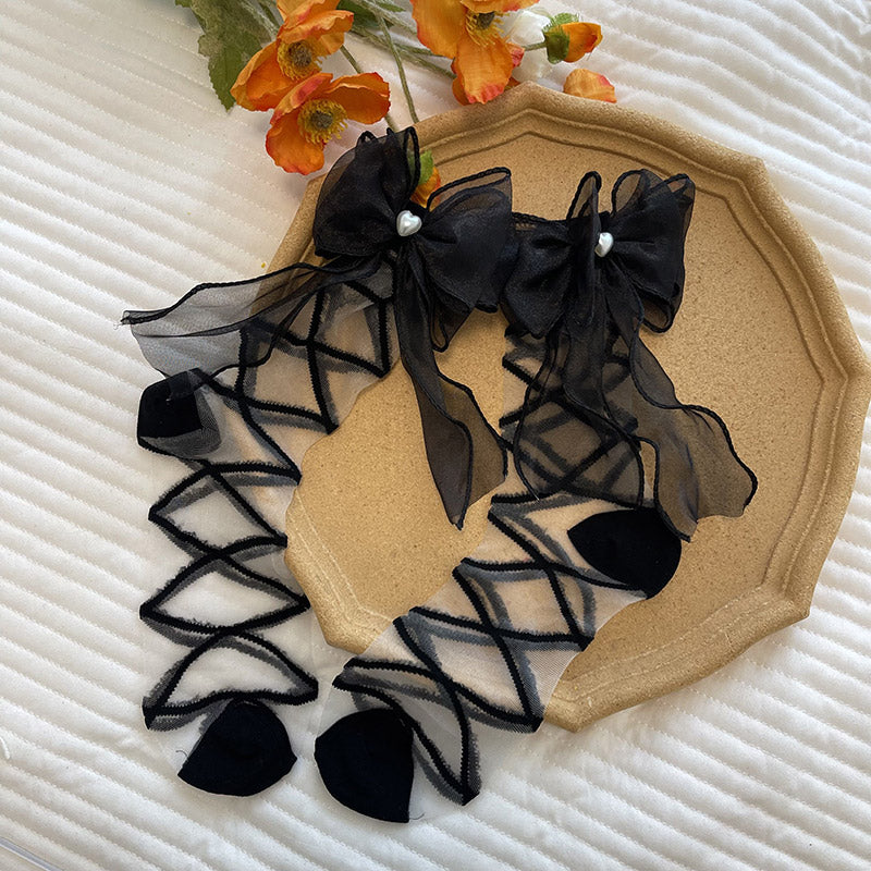 WAGUIR - Daily Lolita Gauze Bows Socks Multicolor One Size black