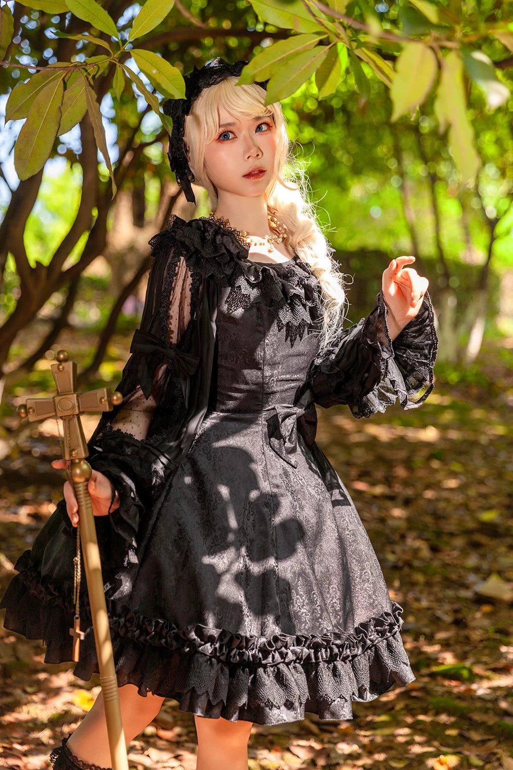 Canon Of Floral Melody - Gothic Lolita Black JSK Dress, Jacquard Pattern