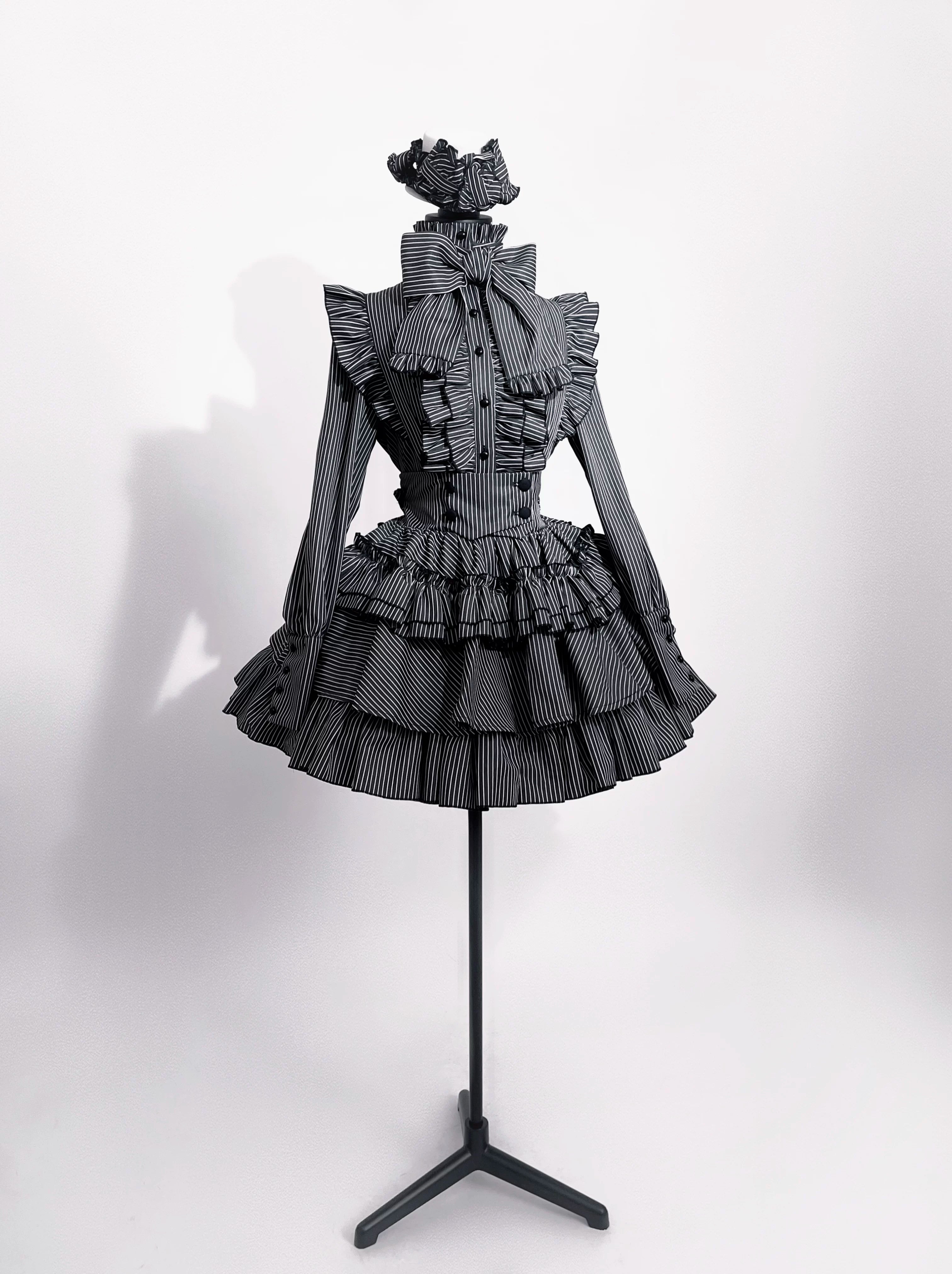 Doll Gift Box - Gothic Lolita Striped Blouse & Skirt Set, Back Zipper