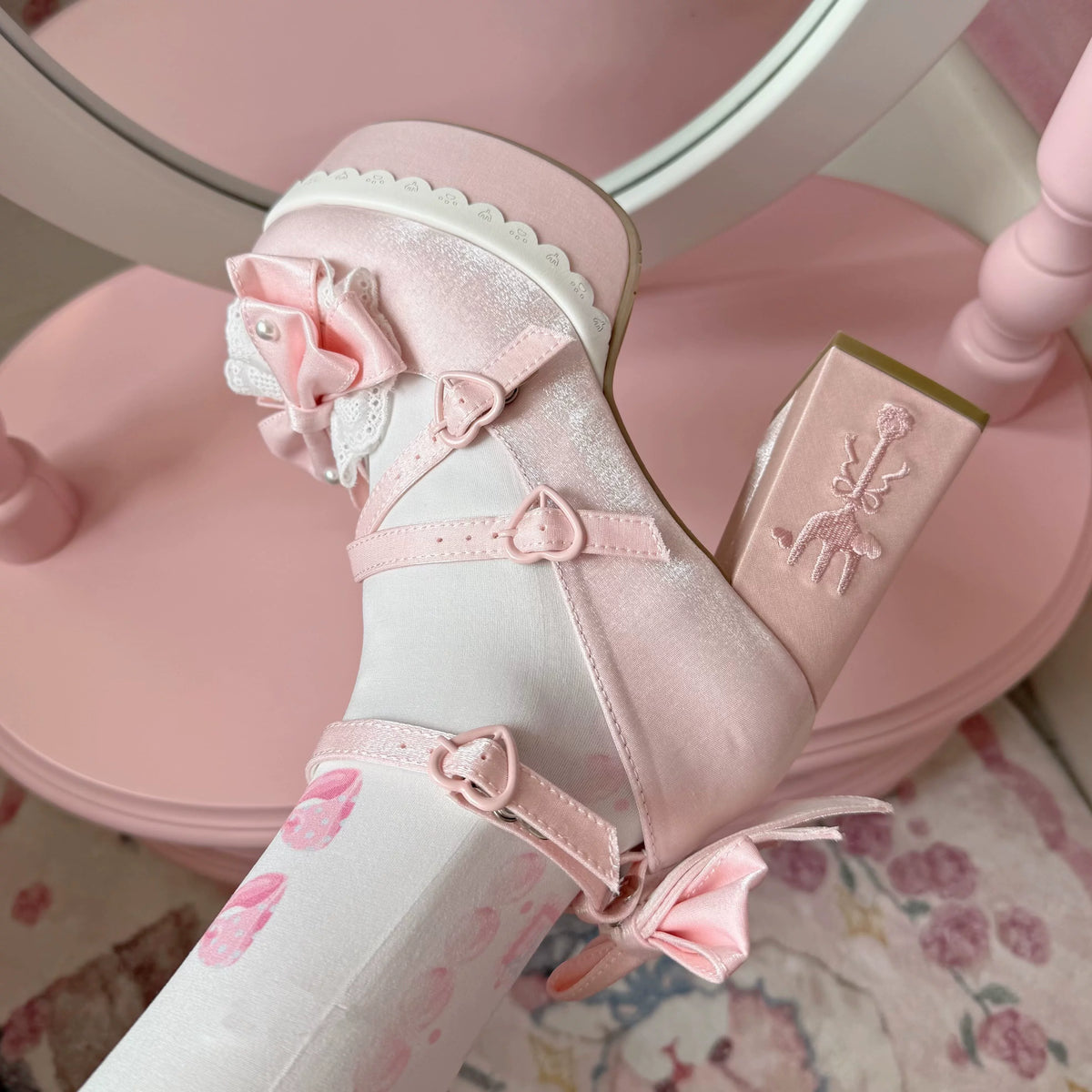 Tea Party Tale - Sweet Lolita Platform Heels, Bow Strap & Fork Embroidery 45905:867645