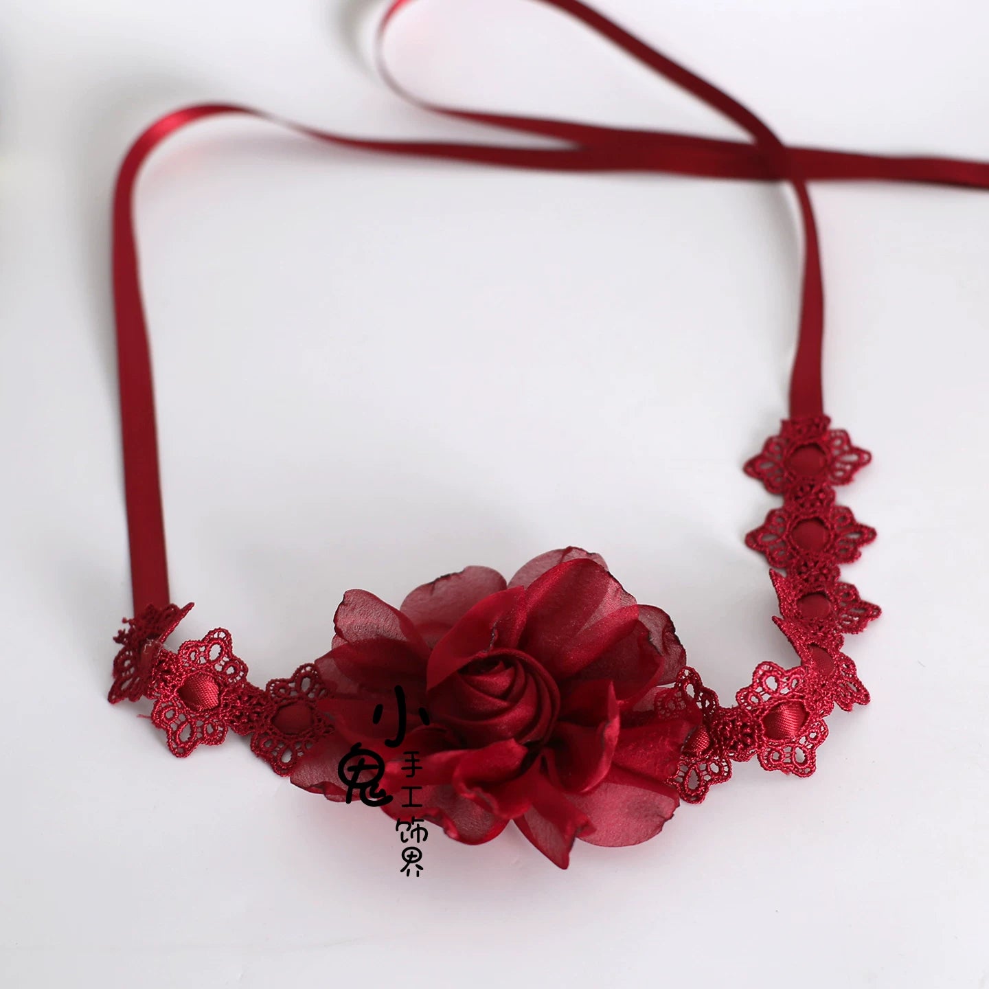 Dark Red Gorgeous Headdress, Floral Veils 3. Choker