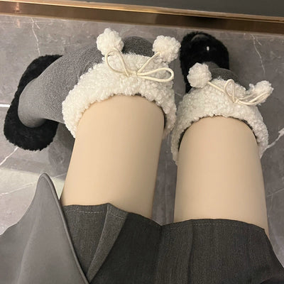 Hua Nai cat~Kawaii Winter Lolita Stockings Fuzzy Trim Furball Over-knee Socks Free size Light gray 