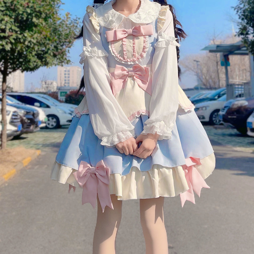 DMFS Lolita~Sweet Lolita Blouse Double-layered Puff Sleeves Lolita Shirt 34102:669280