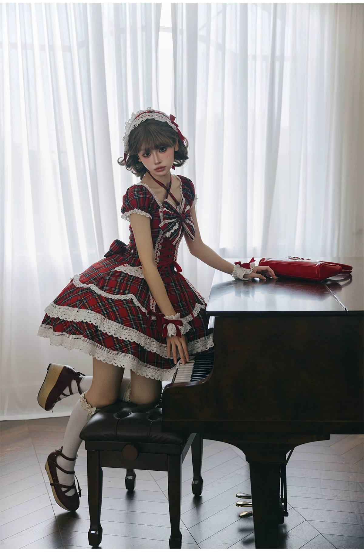 Showa Sweetheart - Old School Lolita OP Dress, Ruffled Lace Hem 45887:866773