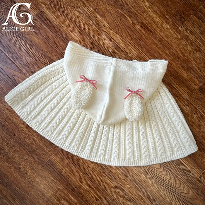 Alice Girl~Bear Doll Wall~Cute Winter Lolita Knitted Cape   