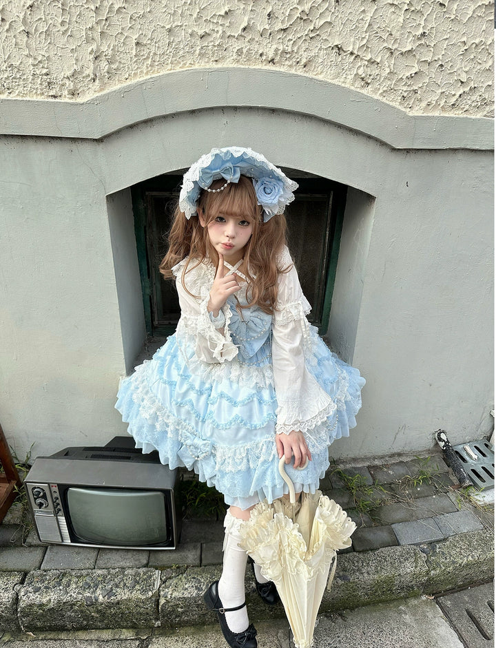 Mengfuzi~Showa Doll~Old School Lolita JSK Dress Tiered Skirt