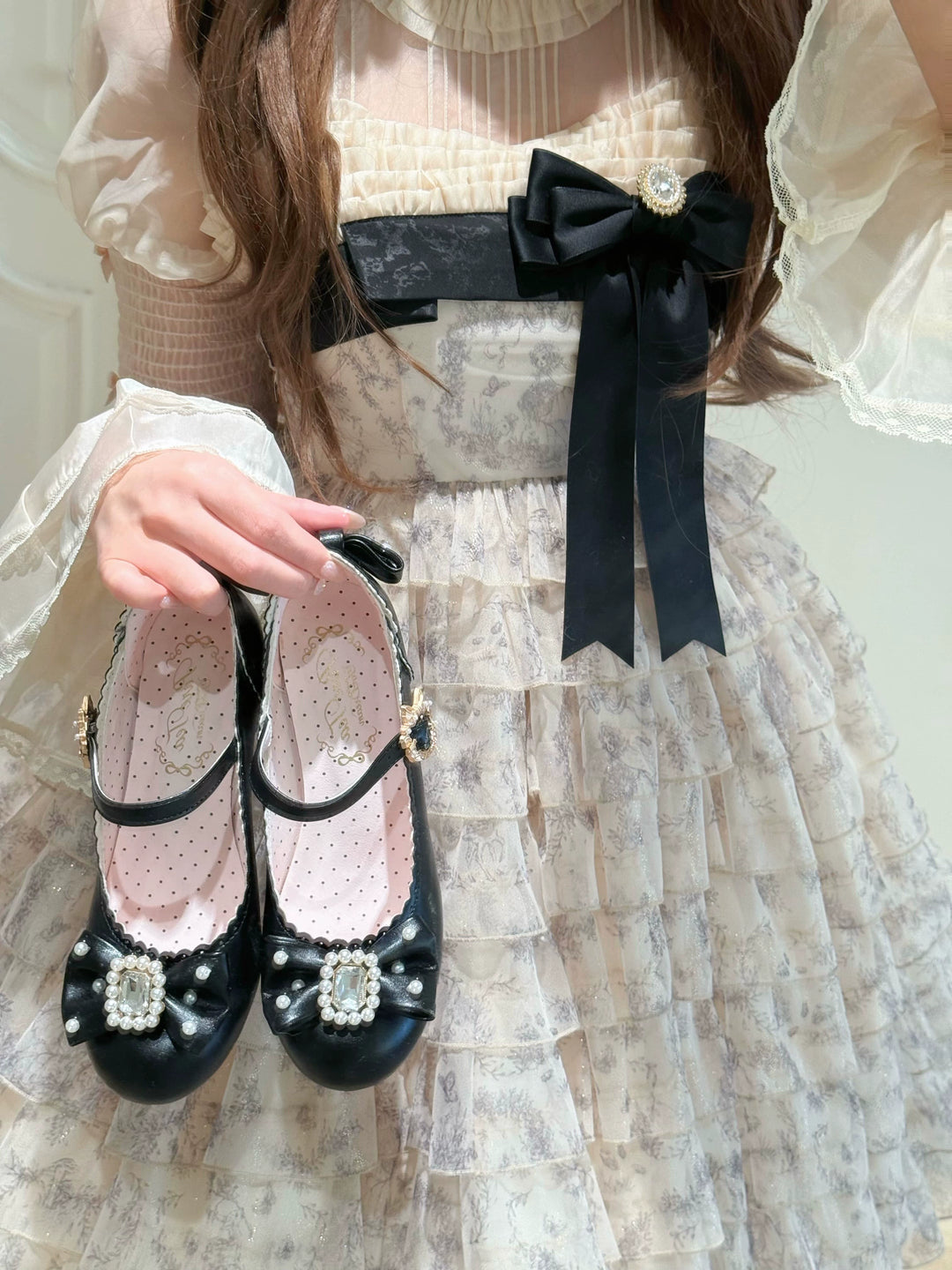 Pure Tea For Dream~Vintage Gemstone~Sweet Lolita Shoes Round Toe Heels with Bow 41836:715456