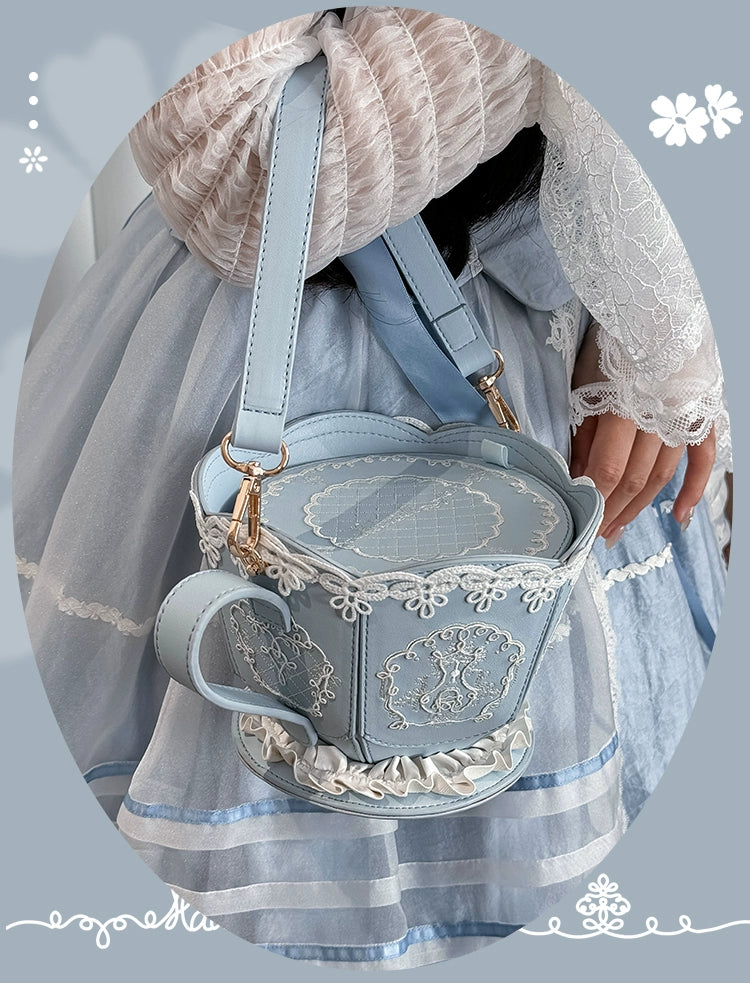 Mademoiselle Pearl~Antique Porcelain~Vintage Lolita Bag Embroidery Tea Cup Bag   