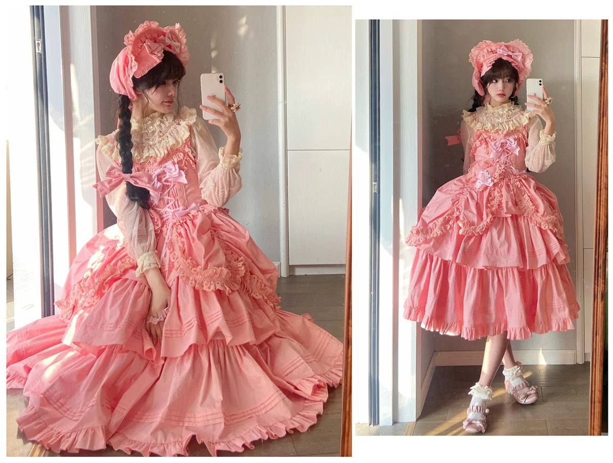 Cotton Gothic Lolita Long JSK, Drawn-up Hem 45213:841034