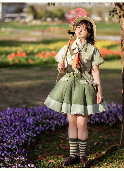 Steamed stuffed pig~Bunny Trip~Ouji Lolita Green Cute Suits S skirt set (skirt+shirt+tie+ball+belt) 