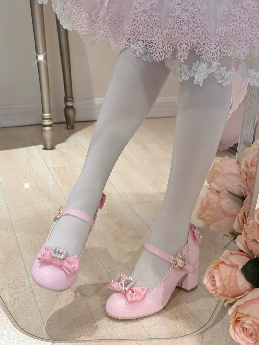 Pure Tea For Dream~Vintage Gemstone~Sweet Lolita Shoes Round Toe Heels with Bow 41836:715436