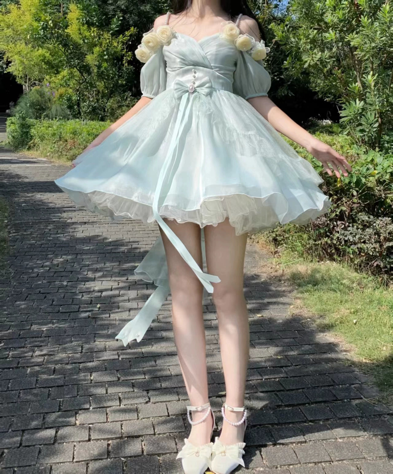 (BFM)Meowing and fruity~Miss Dael Fairy Lolita OP Dress S Grass Green Short Dress 