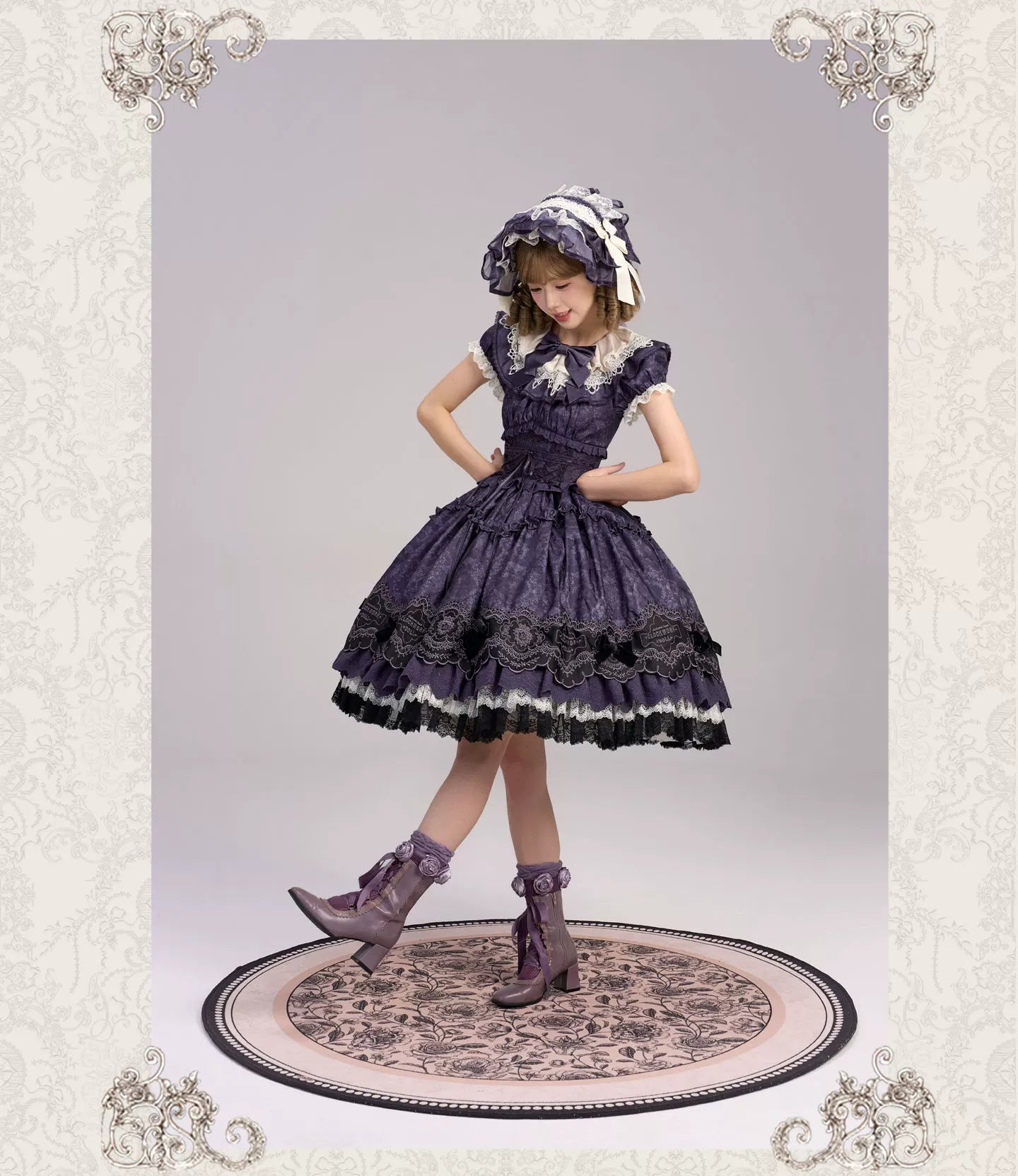 Clockwork Doll - Gothic Lolita Printed Dress, Lace & Bows 45186:839312