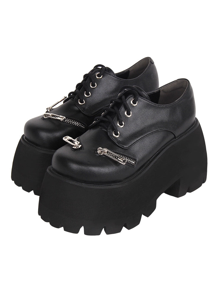 PUPUJIA~Punk Lolita Round Toe Black Platform Shoes   