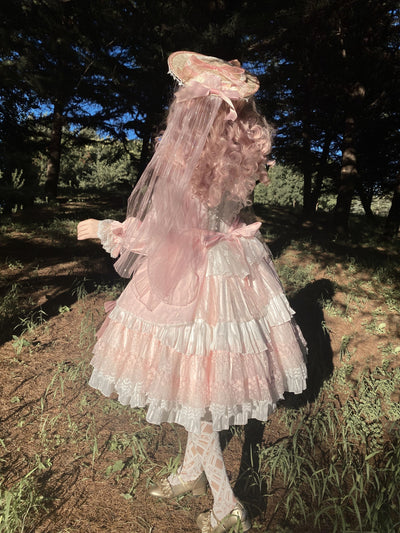 Fishing Boss~First Cherry~Sweet Lolita Gorgeous Long Sleeve Pink Dress   