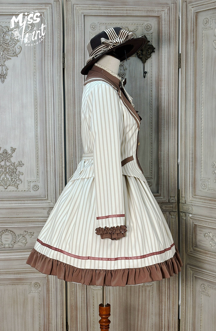 Miss Point~Classical Chocolate~Classic Lolita Jacket Elegant Striped Short Outwear