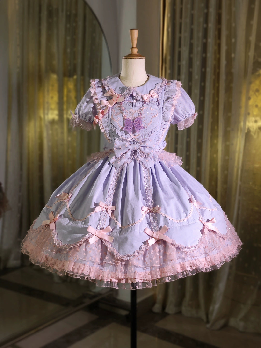 (BFM)The Seventh Doll~Sweet Diary SP~Vintage Lolita Jumper Dress Petal-like Hem JSK Headdress Set S light purple JSK 