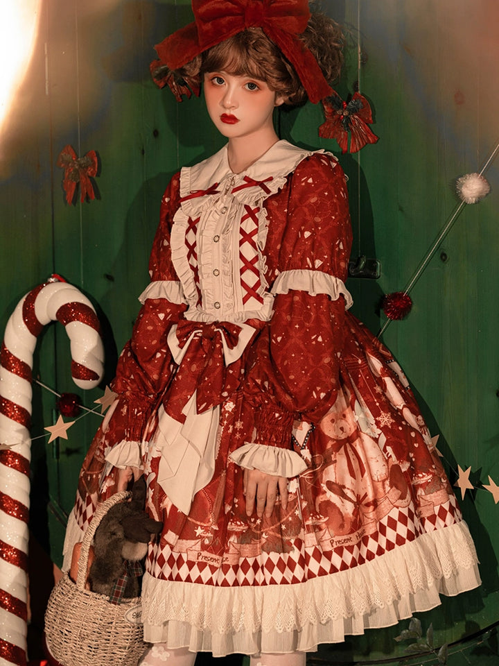 Sweet Date~Christmas Lolita OP Red Lolita Cape S OP only 