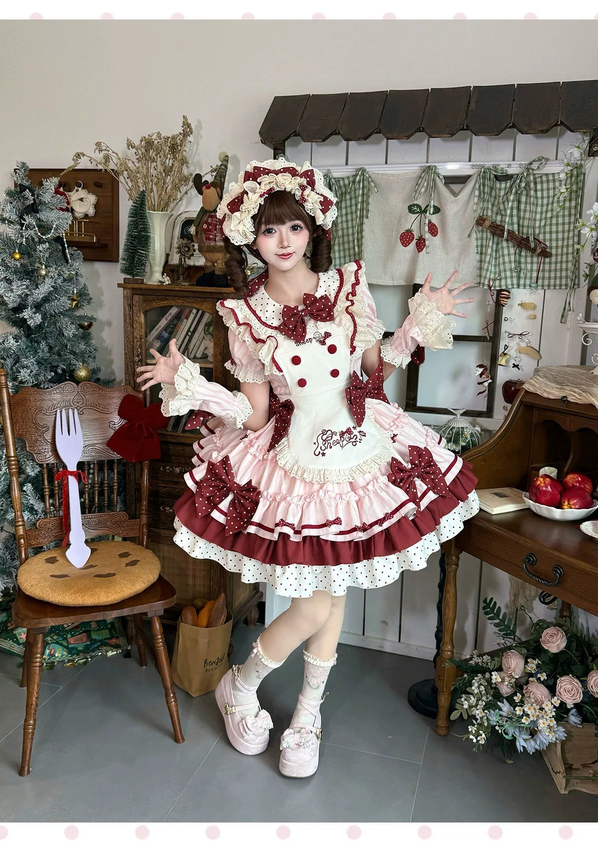 Honeyed Oath - Sweet Lolita Polka Dot OP Dress, Detachable Apron