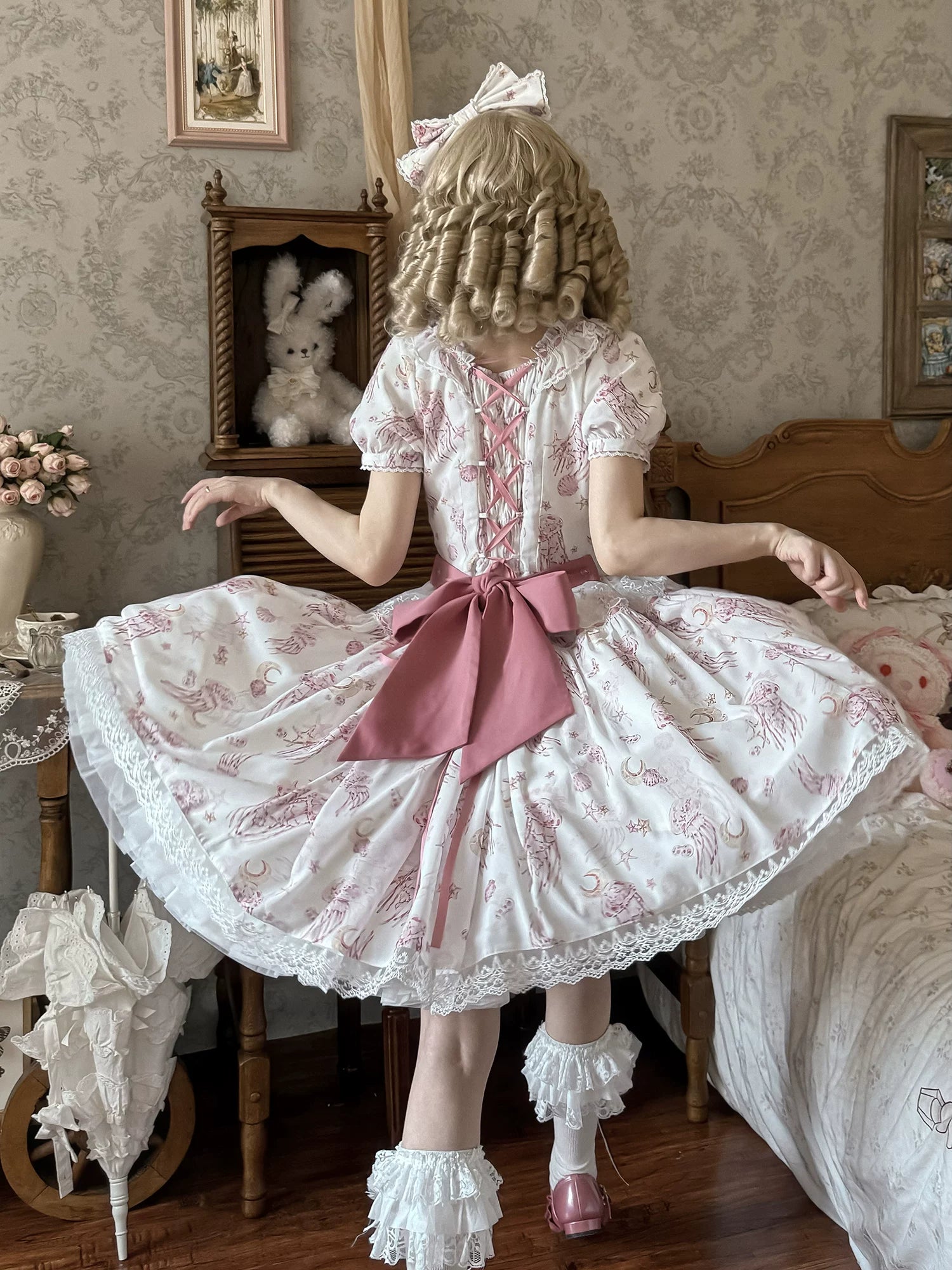 Starry Jellyfish - Printed Classic Lolita JSK Dress, Short Sleeve OP