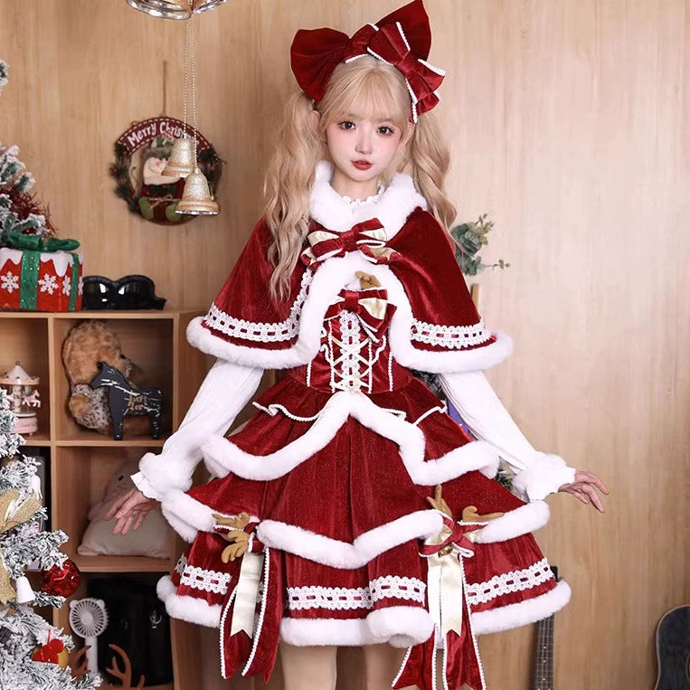 Matutu~Sweet Lolita JSK Suit Christmas Lolita Cape and Dress   