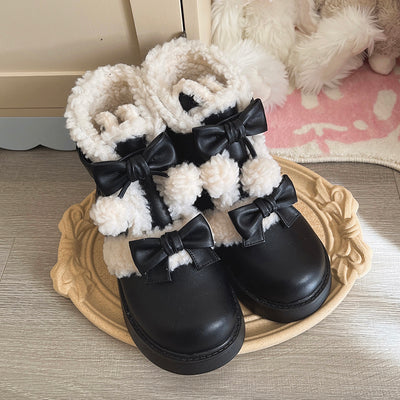 Beauty Bunny~Furry Bear~Winter Cute Lolita Shoes Short Snow Boots 34 Black 