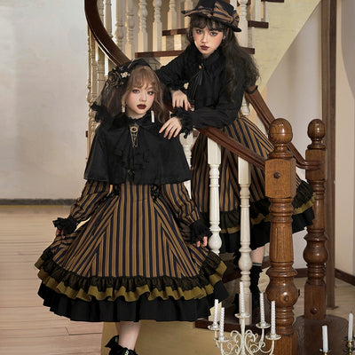 (Buyforme)Miss Point~Stripped Lolita Headband Veil Hat Clip Necklace   