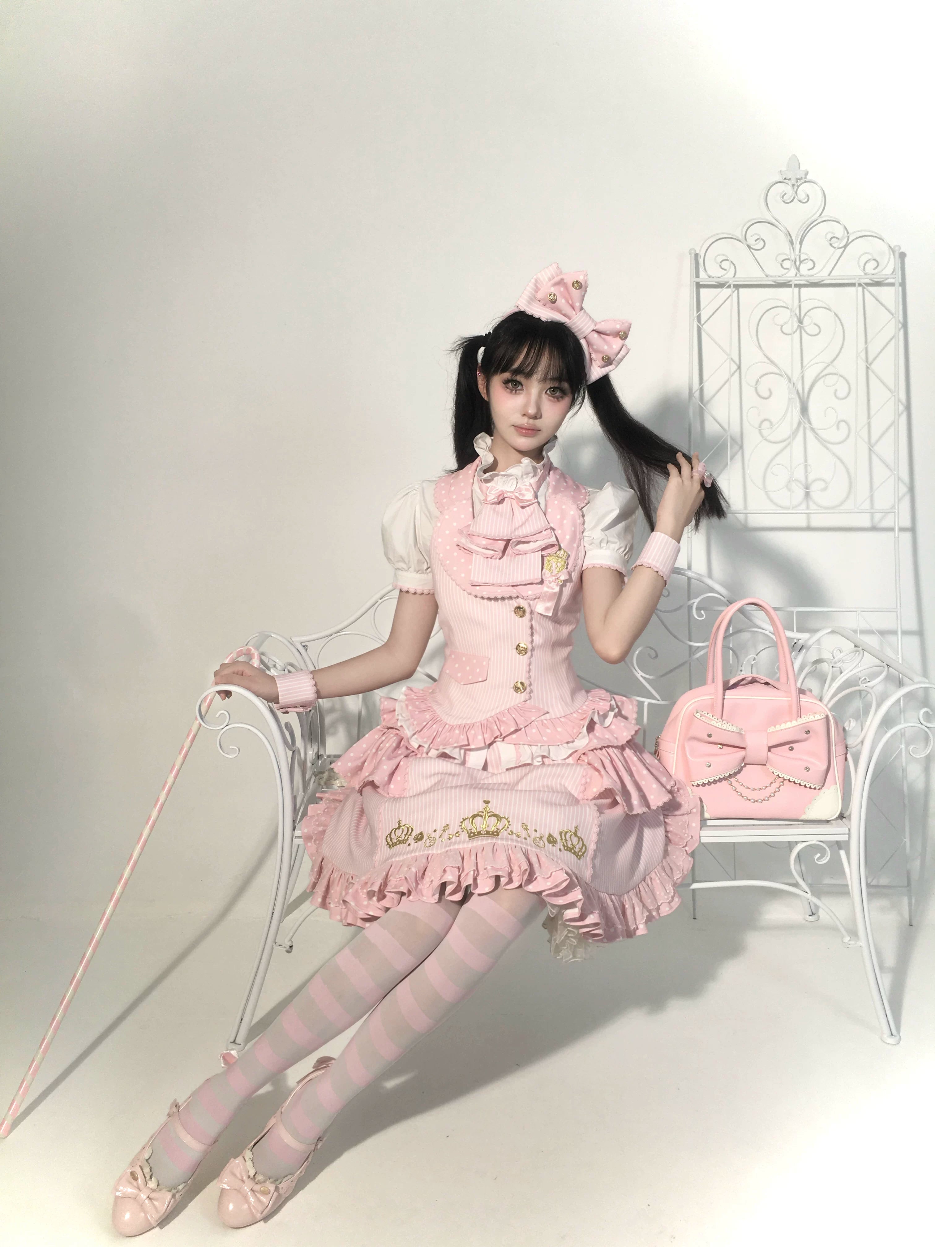 New Century Princess - Pink and Gold Old School Lolita Skirt & Vest Set 45861:866055